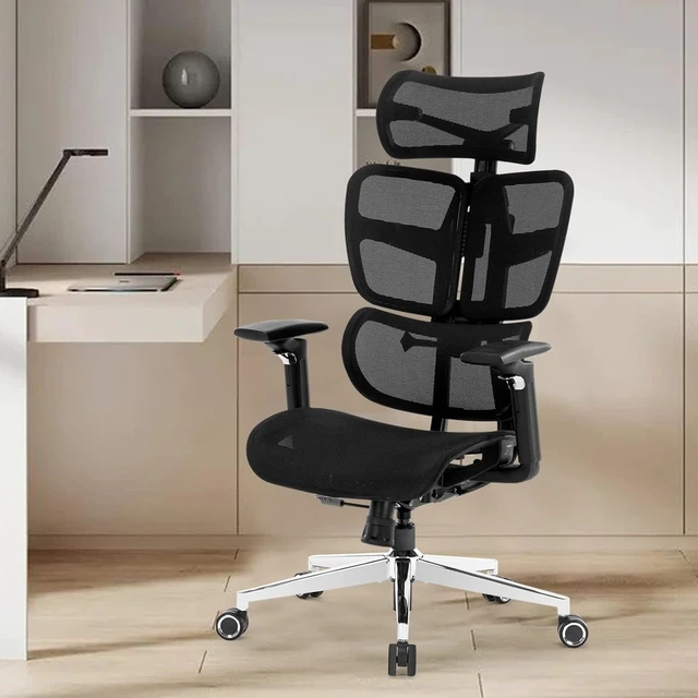 Alt view image 2 of 7 - Big & Tall Ergonomic Mesh Office Chair with Adjustable Lumbar Support, Headrest & Tilt High Back Executive Desk Chair with 360° Swivel for Home Office, Black
