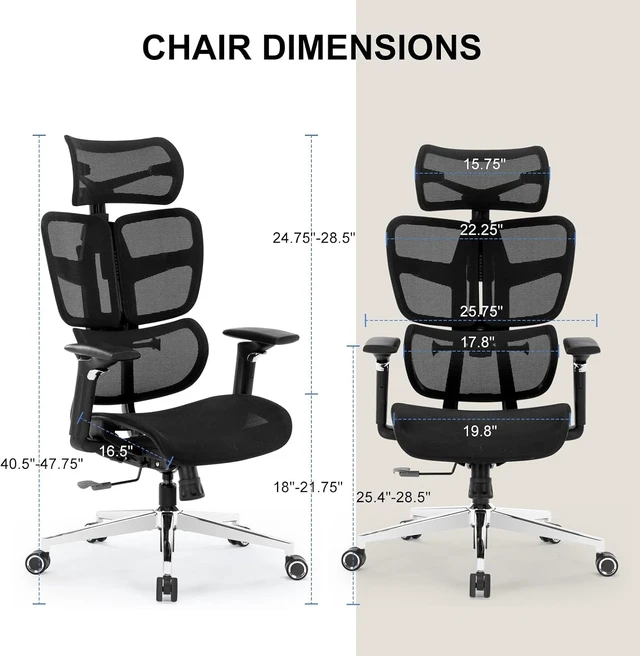 Alt view image 3 of 7 - Big & Tall Ergonomic Mesh Office Chair with Adjustable Lumbar Support, Headrest & Tilt High Back Executive Desk Chair with 360° Swivel for Home Office, Black
