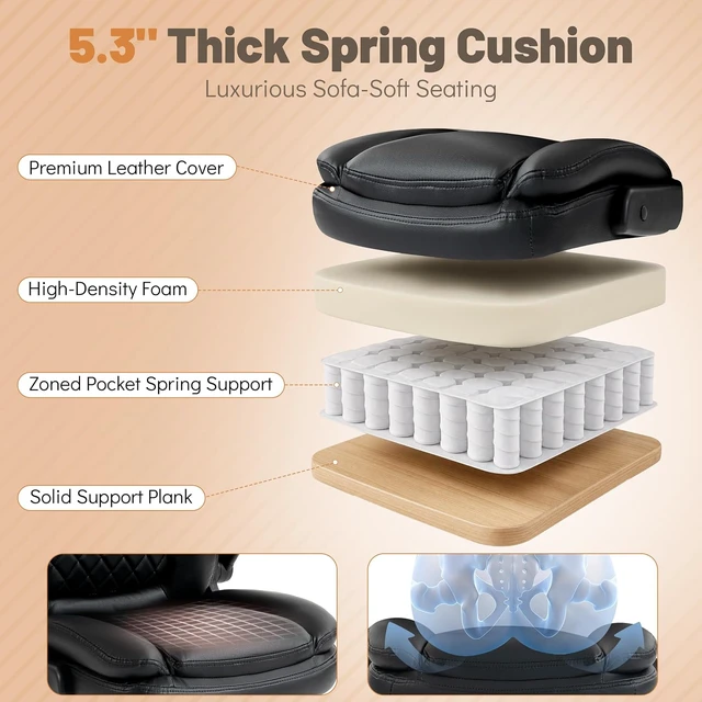 Alt view image 3 of 7 - 550 Lbs Executive Office Chair with Large 5D Flip Armrests for Heavy People