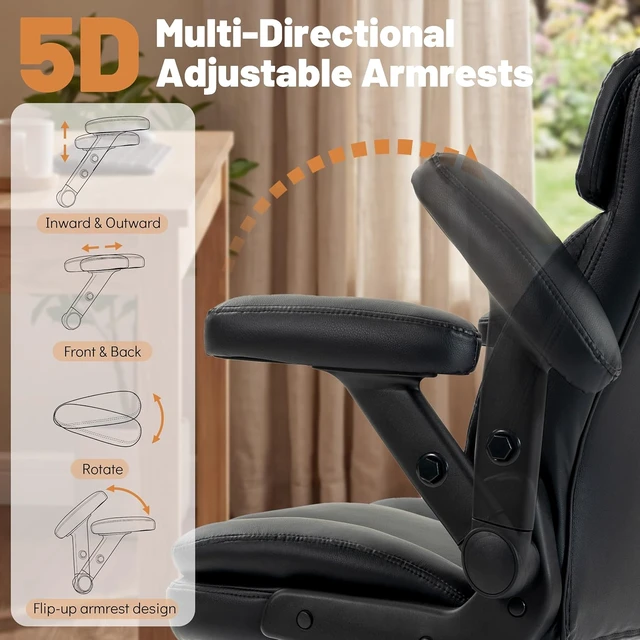 Alt view image 4 of 7 - 550 Lbs Executive Office Chair with Large 5D Flip Armrests for Heavy People