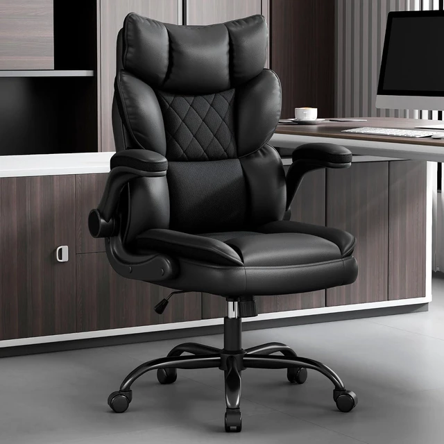 Main image of PU Leather Gaming Office Chair with Flip-Up Armrests Double-Layered Soft Backrest & Breathable Seat Cushion (Black)