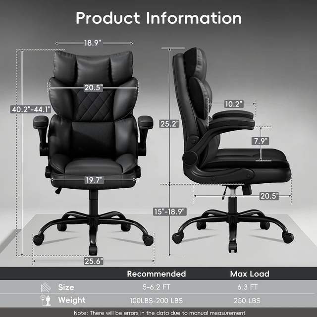 Alt view image 2 of 7 - PU Leather Gaming Office Chair with Flip-Up Armrests Double-Layered Soft Backrest & Breathable Seat Cushion (Black)