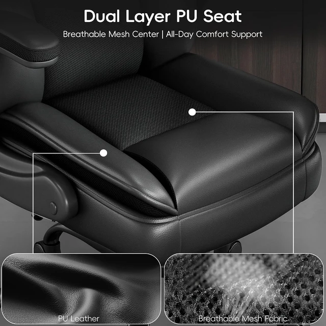 Alt view image 7 of 7 - PU Leather Gaming Office Chair with Flip-Up Armrests Double-Layered Soft Backrest & Breathable Seat Cushion (Black)