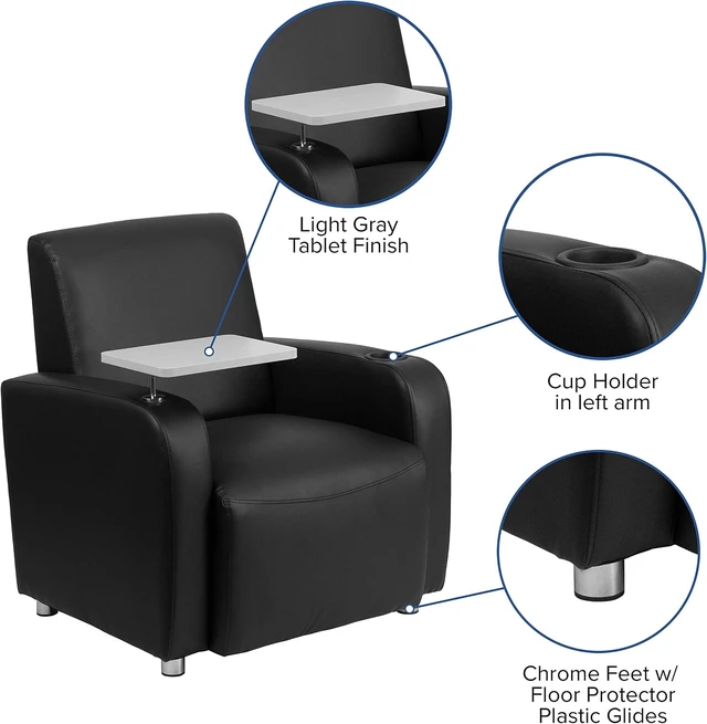Alt view image 4 of 7 - George LeatherSoft Upholstered Guest Chair with Tablet Arm & Cup Holder for Offices and Waiting Rooms, Black