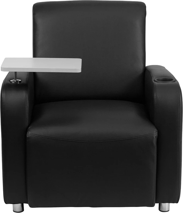 Alt view image 7 of 7 - George LeatherSoft Upholstered Guest Chair with Tablet Arm & Cup Holder for Offices and Waiting Rooms, Black