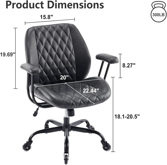 Alt view image 2 of 6 - Ergonomic Home Office Computer Chair Adjustable Height Rolling Swivel Executive Task Chair with Lumbar Support, Armrests & Rubber Casters, Black PU