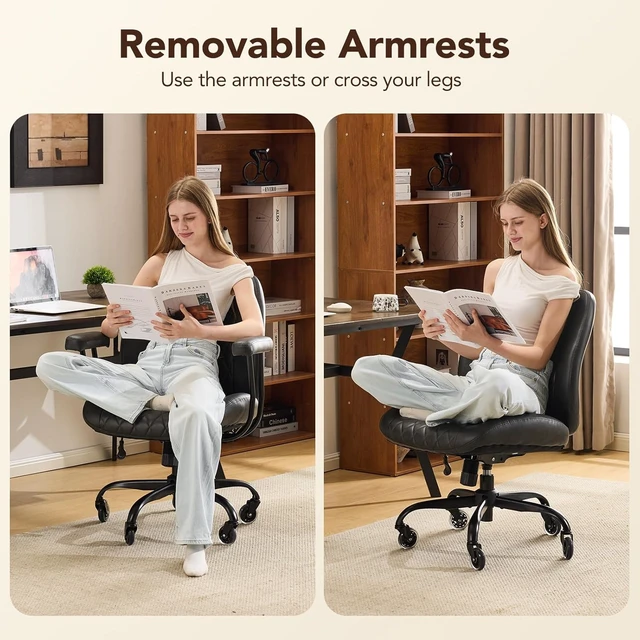 Alt view image 6 of 6 - Ergonomic Home Office Computer Chair Adjustable Height Rolling Swivel Executive Task Chair with Lumbar Support, Armrests & Rubber Casters, Black PU