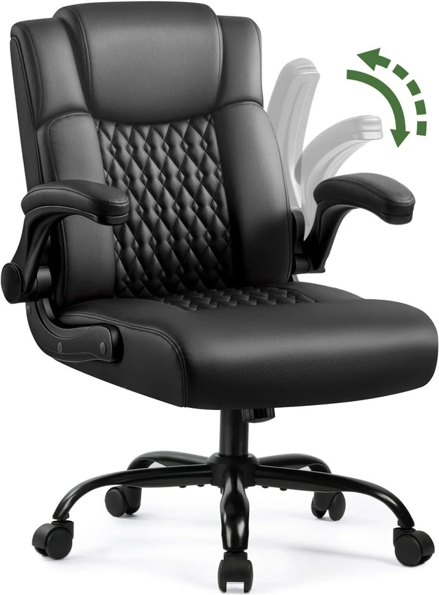 Main image of Ergonomic Executive Office Chair Home Office Desk Chair with Lumbar Support & Flip-Up Armrest, PU Leather Computer Seating for Short People, Black