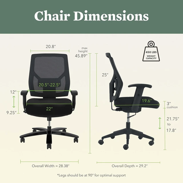 Alt view image 2 of 6 - Crio Big & Tall Ergonomic Office Chair, Heavy Duty Desk Chair, Black