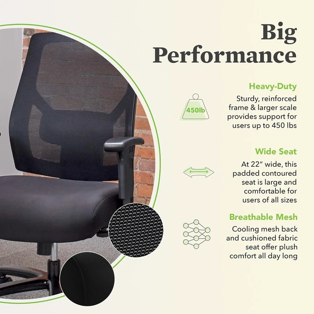 Alt view image 5 of 6 - Crio Big & Tall Ergonomic Office Chair, Heavy Duty Desk Chair, Black