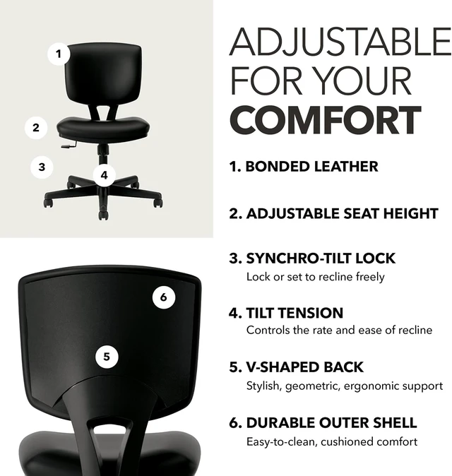 Alt view image 3 of 7 - Volt Ergonomic Office Chair, Armless Office Desk Computer Chair, Black