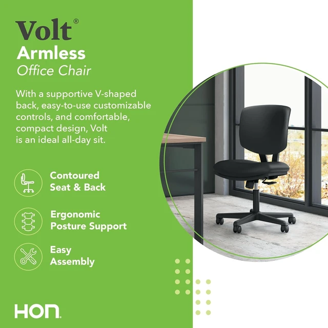Alt view image 6 of 7 - Volt Ergonomic Office Chair, Armless Office Desk Computer Chair, Black