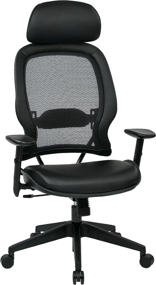 Main image of Executive Chair with Adjustable Headrest Professional AirGrid Back & Padded Black Eco Leather Seat, 2-to-1 Synchro Tilt Control, Adjustable Arms, Tilt Tension & Nylon Base