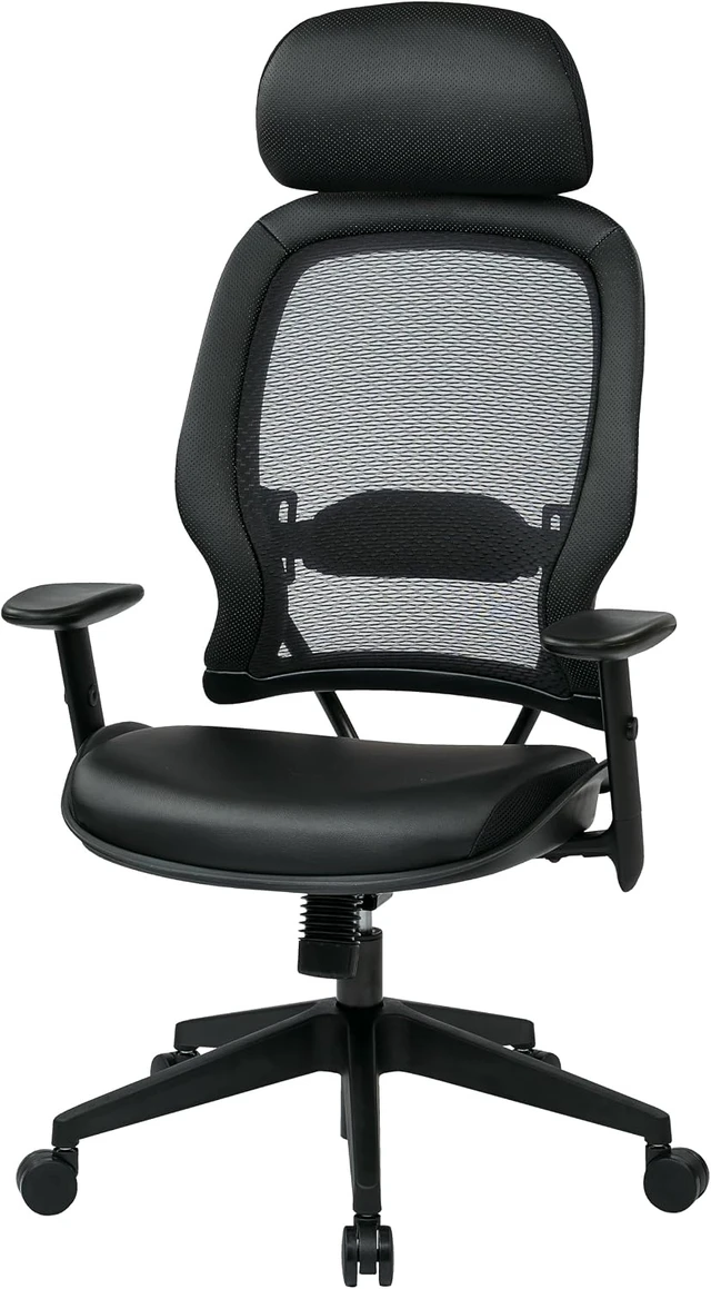 Alt view image 7 of 7 - Executive Chair with Adjustable Headrest Professional AirGrid Back & Padded Black Eco Leather Seat, 2-to-1 Synchro Tilt Control, Adjustable Arms, Tilt Tension & Nylon Base