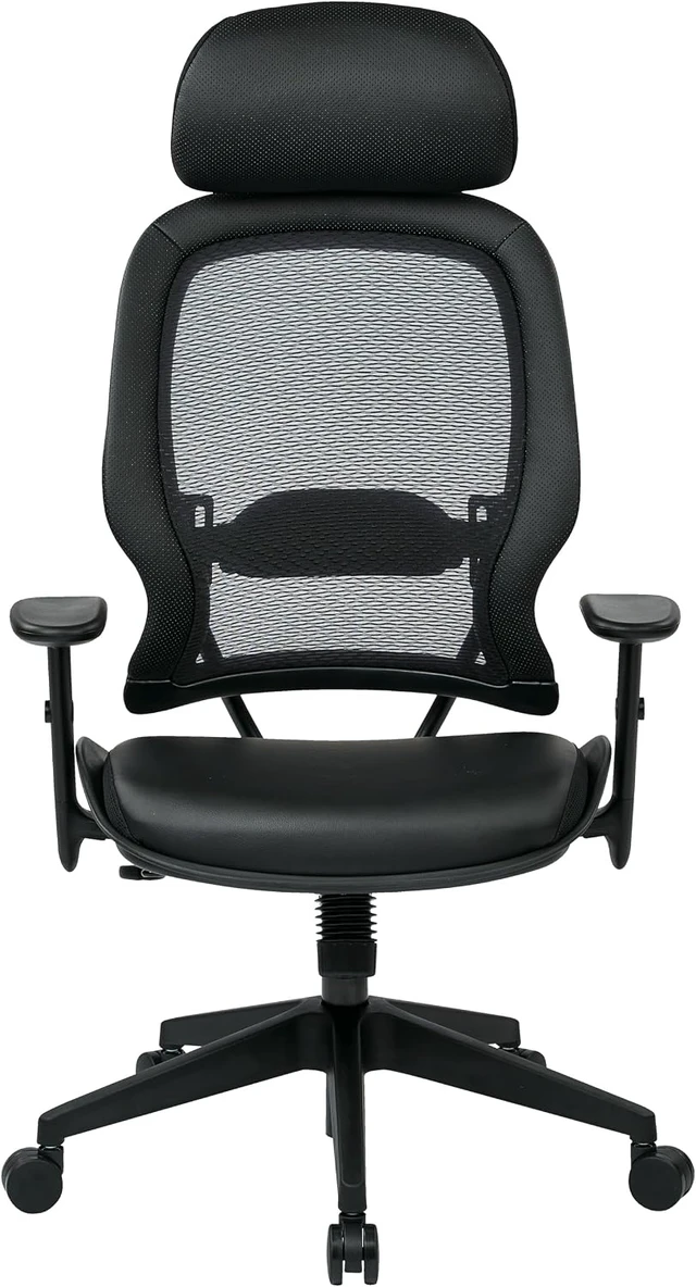 Alt view image 4 of 7 - Executive Chair with Adjustable Headrest Professional AirGrid Back & Padded Black Eco Leather Seat, 2-to-1 Synchro Tilt Control, Adjustable Arms, Tilt Tension & Nylon Base