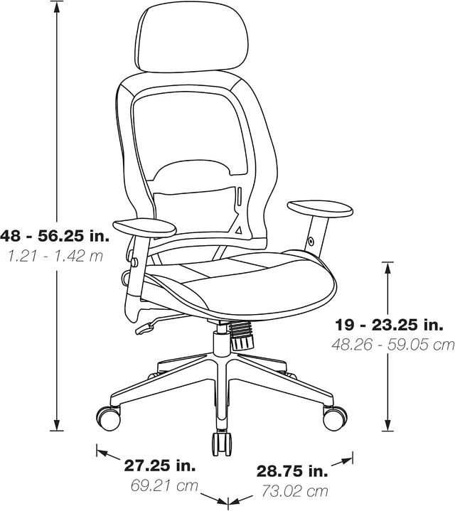 Alt view image 3 of 7 - Executive Chair with Adjustable Headrest Professional AirGrid Back & Padded Black Eco Leather Seat, 2-to-1 Synchro Tilt Control, Adjustable Arms, Tilt Tension & Nylon Base