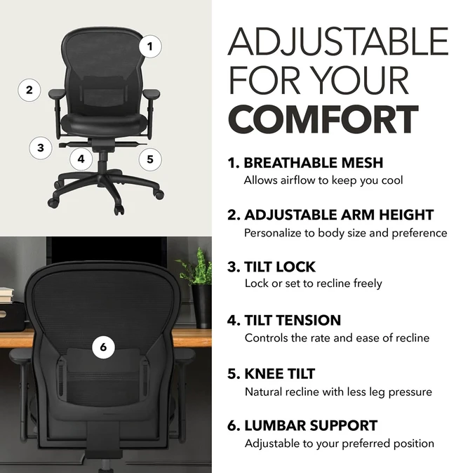 Alt view image 3 of 6 - Wave Ergonomic Office Chair with Lumbar Support, Desk Chair, Black