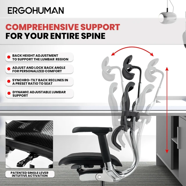 Alt view image 7 of 7 - Eurotech ME7ERG GEN2 High Back Mesh Office Chair Tilt Tension, Tilt Lock, Back Angle, Back Height, Synchro Tilt, Seat Height/Depth & Arm Height Adjustments, Black