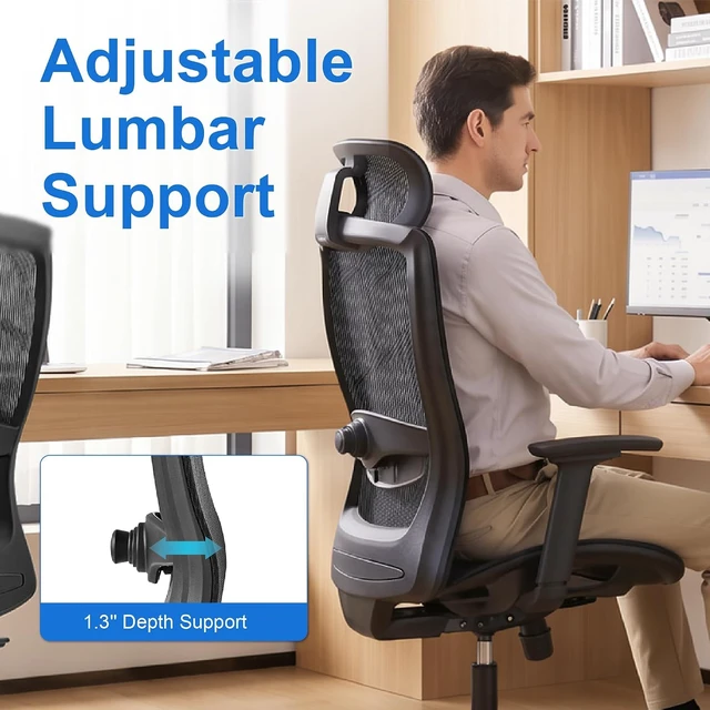 Alt view image 6 of 7 - Comfy Ergonomic Office Chair, Desk Chair with Lumbar Support