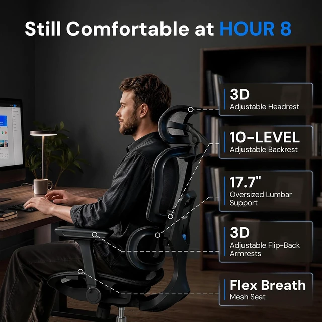 Alt view image 3 of 7 - OdinLake L3 Ergonomic Mesh Office Chair with Dynamic Lumbar & 90° Flip-Back Arms
