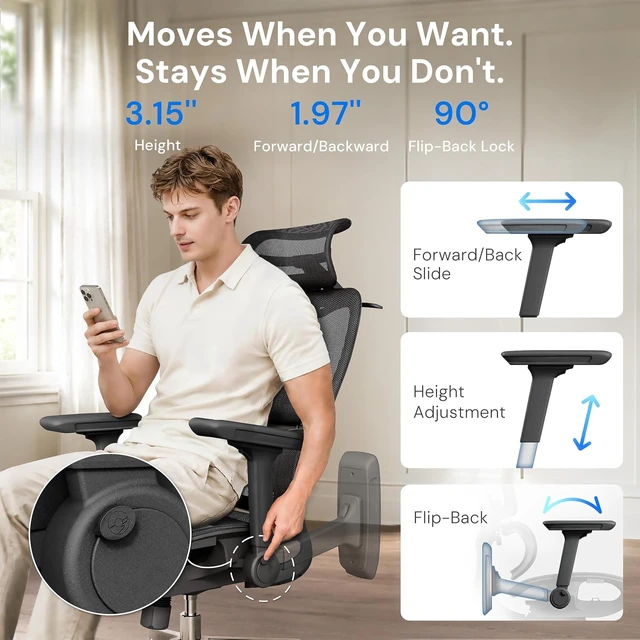 Alt view image 5 of 7 - OdinLake L3 Ergonomic Mesh Office Chair with Dynamic Lumbar & 90° Flip-Back Arms
