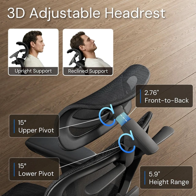 Alt view image 7 of 7 - OdinLake L3 Ergonomic Mesh Office Chair with Dynamic Lumbar & 90° Flip-Back Arms