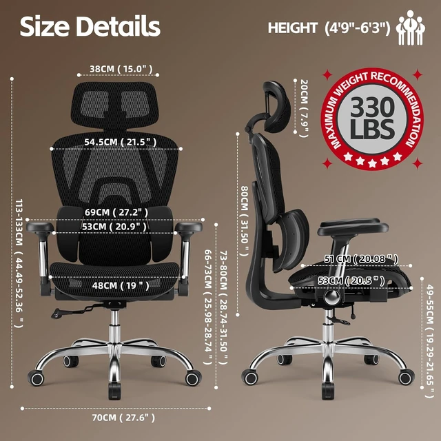 Alt view image 3 of 7 - Breathable Mesh Office Chair Desk Chair with Adjustable Lumbar Support, 5D Flip-Up Armrests, 330lbs Capacity, Tilt Lock & 3D Headrest