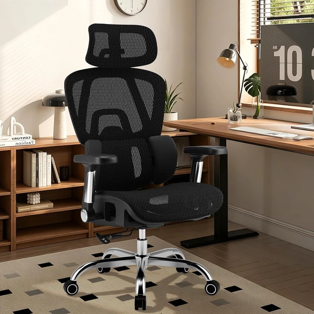Alt view image 2 of 7 - Breathable Mesh Office Chair Desk Chair with Adjustable Lumbar Support, 5D Flip-Up Armrests, 330lbs Capacity, Tilt Lock & 3D Headrest