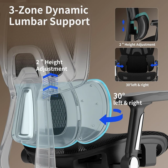 Alt view image 4 of 7 - Breathable Mesh Office Chair Desk Chair with Adjustable Lumbar Support, 5D Flip-Up Armrests, 330lbs Capacity, Tilt Lock & 3D Headrest