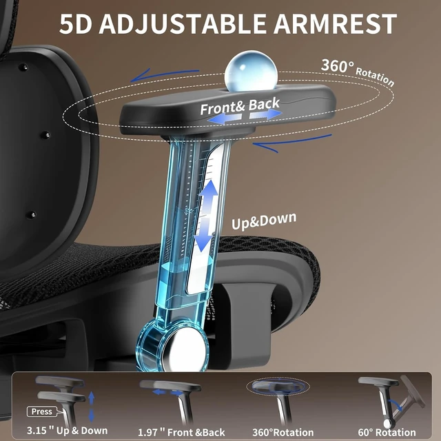 Alt view image 5 of 7 - Breathable Mesh Office Chair Desk Chair with Adjustable Lumbar Support, 5D Flip-Up Armrests, 330lbs Capacity, Tilt Lock & 3D Headrest