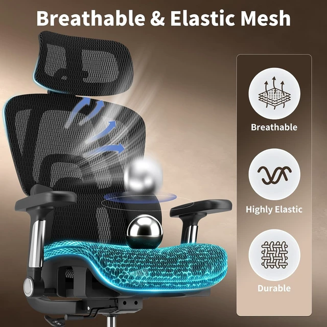 Alt view image 6 of 7 - Breathable Mesh Office Chair Desk Chair with Adjustable Lumbar Support, 5D Flip-Up Armrests, 330lbs Capacity, Tilt Lock & 3D Headrest