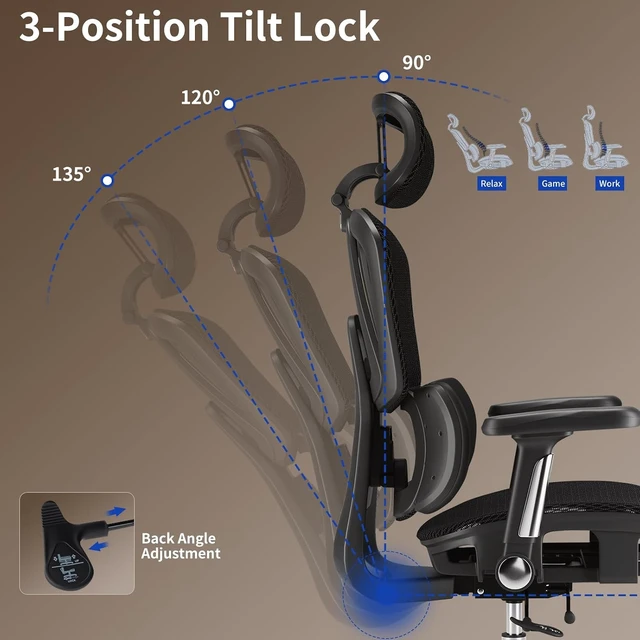 Alt view image 7 of 7 - Breathable Mesh Office Chair Desk Chair with Adjustable Lumbar Support, 5D Flip-Up Armrests, 330lbs Capacity, Tilt Lock & 3D Headrest