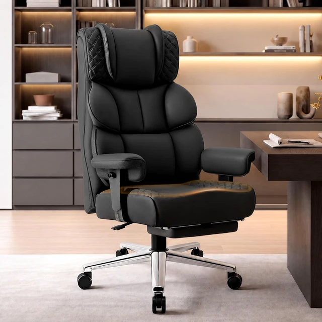 Main image of 400 lbs Big & Tall Office Chair with Footrest Heavy Duty Executive Desk Chair with Lumbar Support, Adjustable Armrests, High-Back Ergonomic Design for Home Office