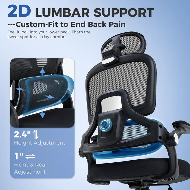 Alt view image 3 of 7 - Ergonomic Desk Chair with Adjustable Lumbar Support, Black