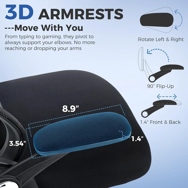 Alt view image 6 of 7 - Ergonomic Desk Chair with Adjustable Lumbar Support, Black