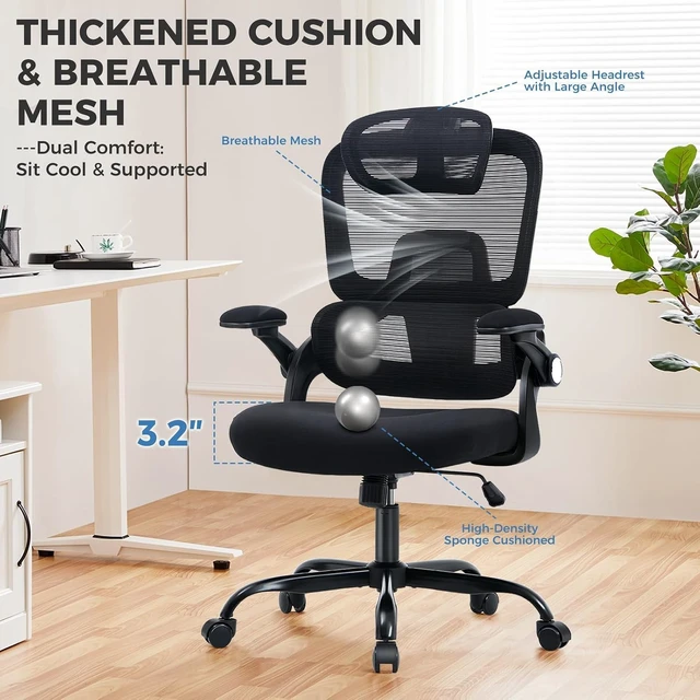 Alt view image 7 of 7 - Ergonomic Desk Chair with Adjustable Lumbar Support, Black