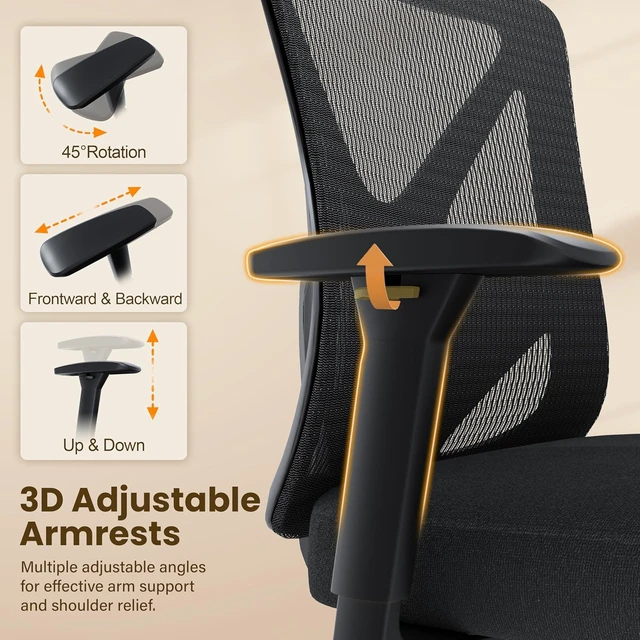 Alt view image 6 of 7 - BIFMA X5.1 Certified Ergonomic Mesh Office Chair Adjustable Lumbar Support, 3D Arm, Tilt Back & Wide Seat for Company & Home (Onyx Black)