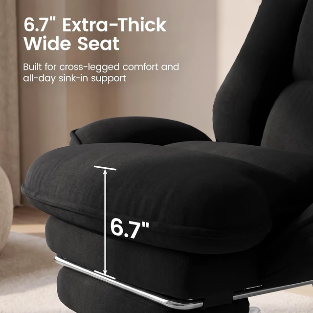 Alt view image 2 of 7 - Cross Legged Office Chair with Flip Armrests 135° Reclining Big & Tall Executive Chair with Footrest, Sink-In Cloud Cushion, Black Velvet