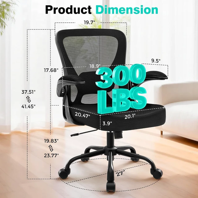 Alt view image 2 of 7 - Ergonomic High Back Office Chair Breathable Mesh Desk Chair with Adjustable Lumbar Support & Flip-Up Armrests, Rolling Swivel for Home Office Gaming