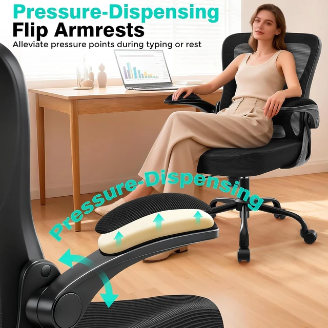 Alt view image 7 of 7 - Ergonomic High Back Office Chair Breathable Mesh Desk Chair with Adjustable Lumbar Support & Flip-Up Armrests, Rolling Swivel for Home Office Gaming