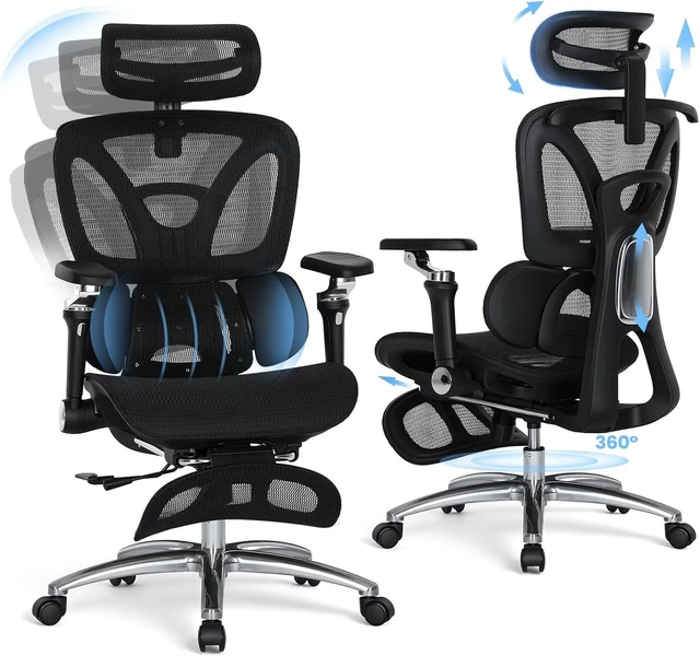 Main image of Ergonomic Office Chair 400lbs High Back Mesh Desk Chair with 6D Armrests, 3D Headrest, Adjustable Lumbar Support, Seat Depth Adjustment, Tilt Lock, Metal Base & PU Wheels, Black