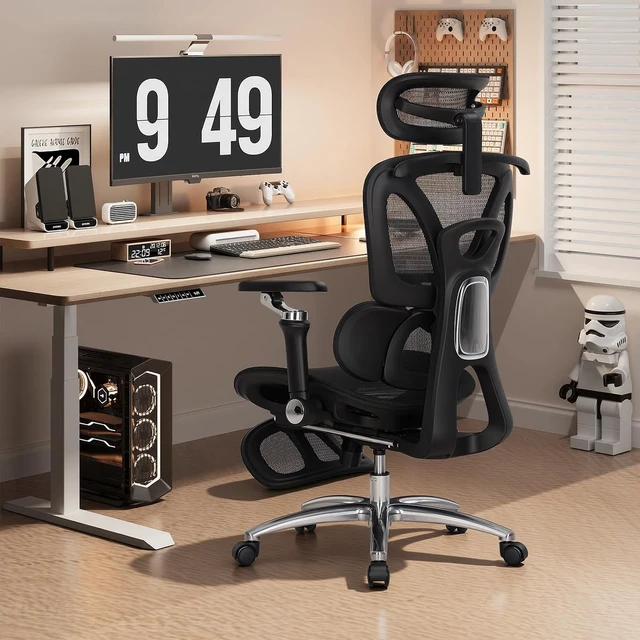 Alt view image 2 of 7 - Ergonomic Office Chair 400lbs High Back Mesh Desk Chair with 6D Armrests, 3D Headrest, Adjustable Lumbar Support, Seat Depth Adjustment, Tilt Lock, Metal Base & PU Wheels, Black
