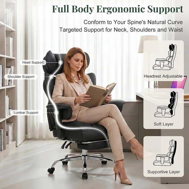 Alt view image 4 of 7 - Big & Tall Office Chair 400 LBS for Adults, Home Office