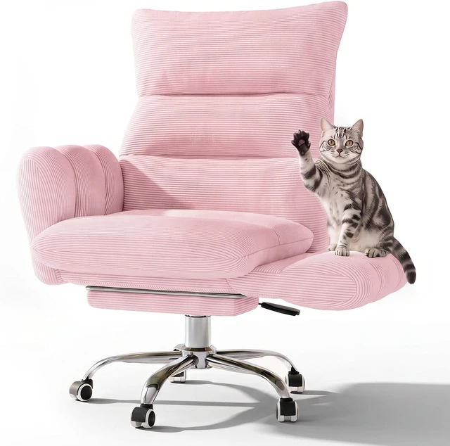 Main image of Cross Legged Office Chair Cloud Desk Chair with Flip-Up Armrests, Foot Rest, Wide Seat, Comfy Executive Design, Pink