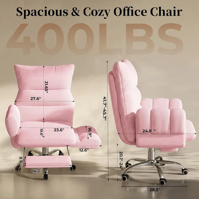 Alt view image 2 of 7 - Cross Legged Office Chair Cloud Desk Chair with Flip-Up Armrests, Foot Rest, Wide Seat, Comfy Executive Design, Pink