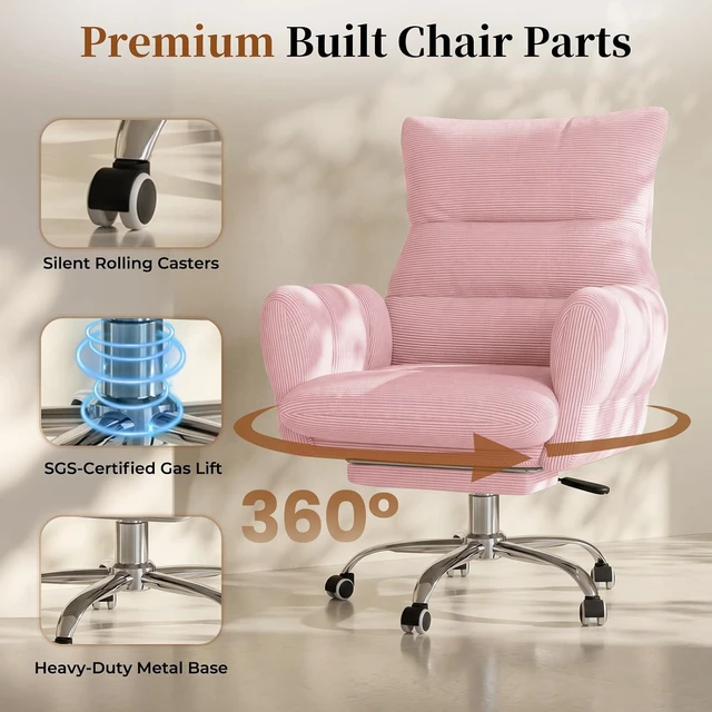 Alt view image 5 of 7 - Cross Legged Office Chair Cloud Desk Chair with Flip-Up Armrests, Foot Rest, Wide Seat, Comfy Executive Design, Pink