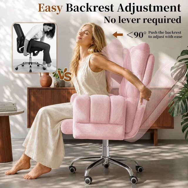 Alt view image 6 of 7 - Cross Legged Office Chair Cloud Desk Chair with Flip-Up Armrests, Foot Rest, Wide Seat, Comfy Executive Design, Pink