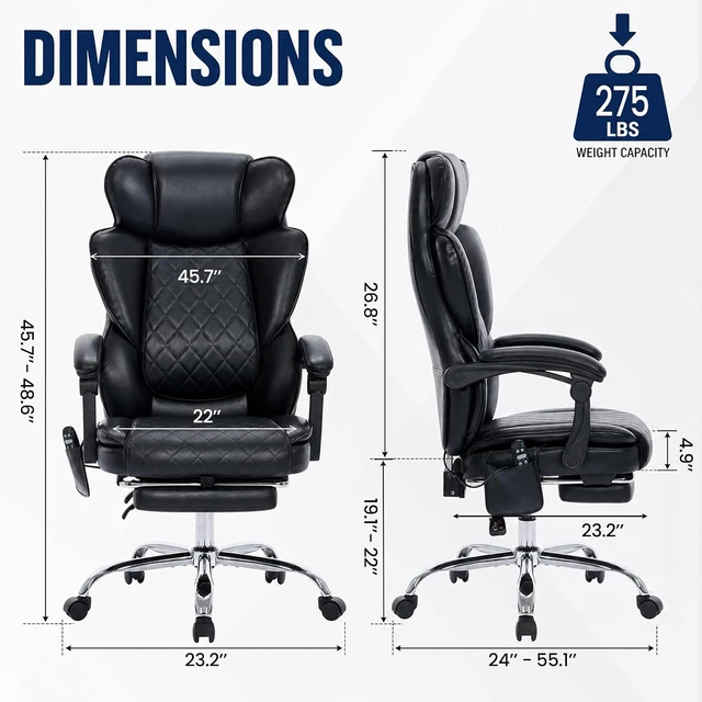 Alt view image 3 of 7 - Massage Office Chair with Foot Rest, 6 Points Vibration & Heat