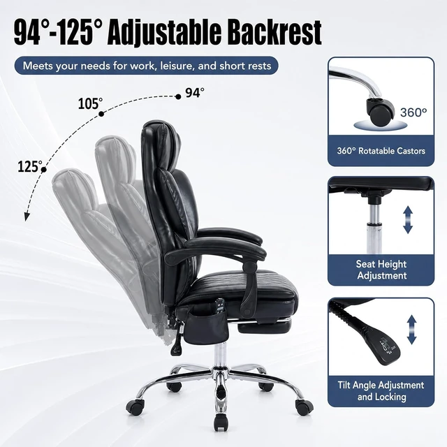Alt view image 4 of 7 - Massage Office Chair with Foot Rest, 6 Points Vibration & Heat