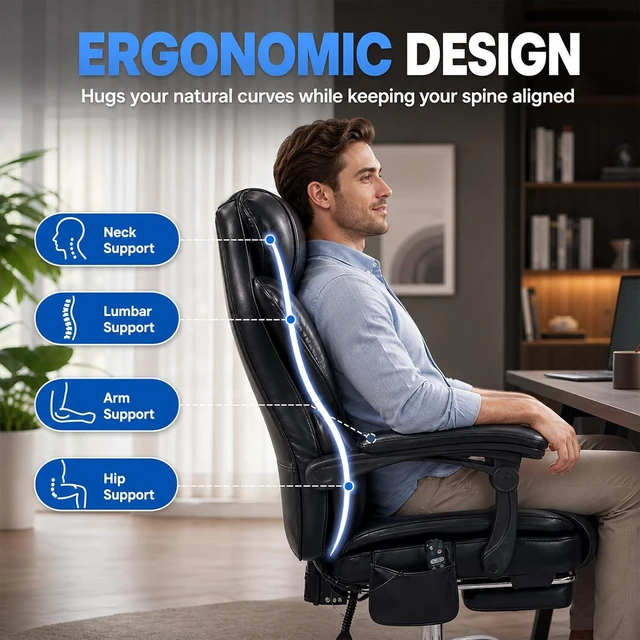 Alt view image 5 of 7 - Massage Office Chair with Foot Rest, 6 Points Vibration & Heat